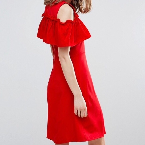 🆕ASOS Ruffle Cold Shoulder Skater Dress✨NWT! - Picture 9 of 11